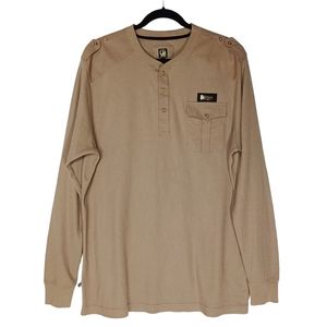CAVI Tan Military Thermal Henley Slim Fit Long Sleeve Pocket Men's Shirt 3XL